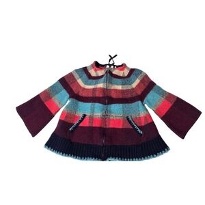 SHORE by antrhopologie kids Plaid Bell Sleeve Zip‎ Front Sweater Jacket Size S